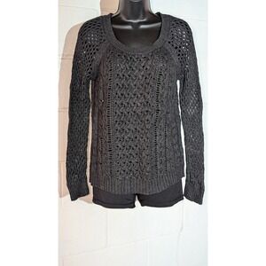 American Eagle Crochet Open Knit Sweater Top Long Sleeve Wool Blend Medium